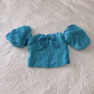 Adorable Puff sleeve blue corset top 🦋🔥